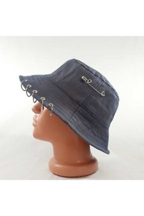 Unisex K-pop Piercing Ve Çengelli Iğneli Antrasit Bucket Şapka 98100177099400086501