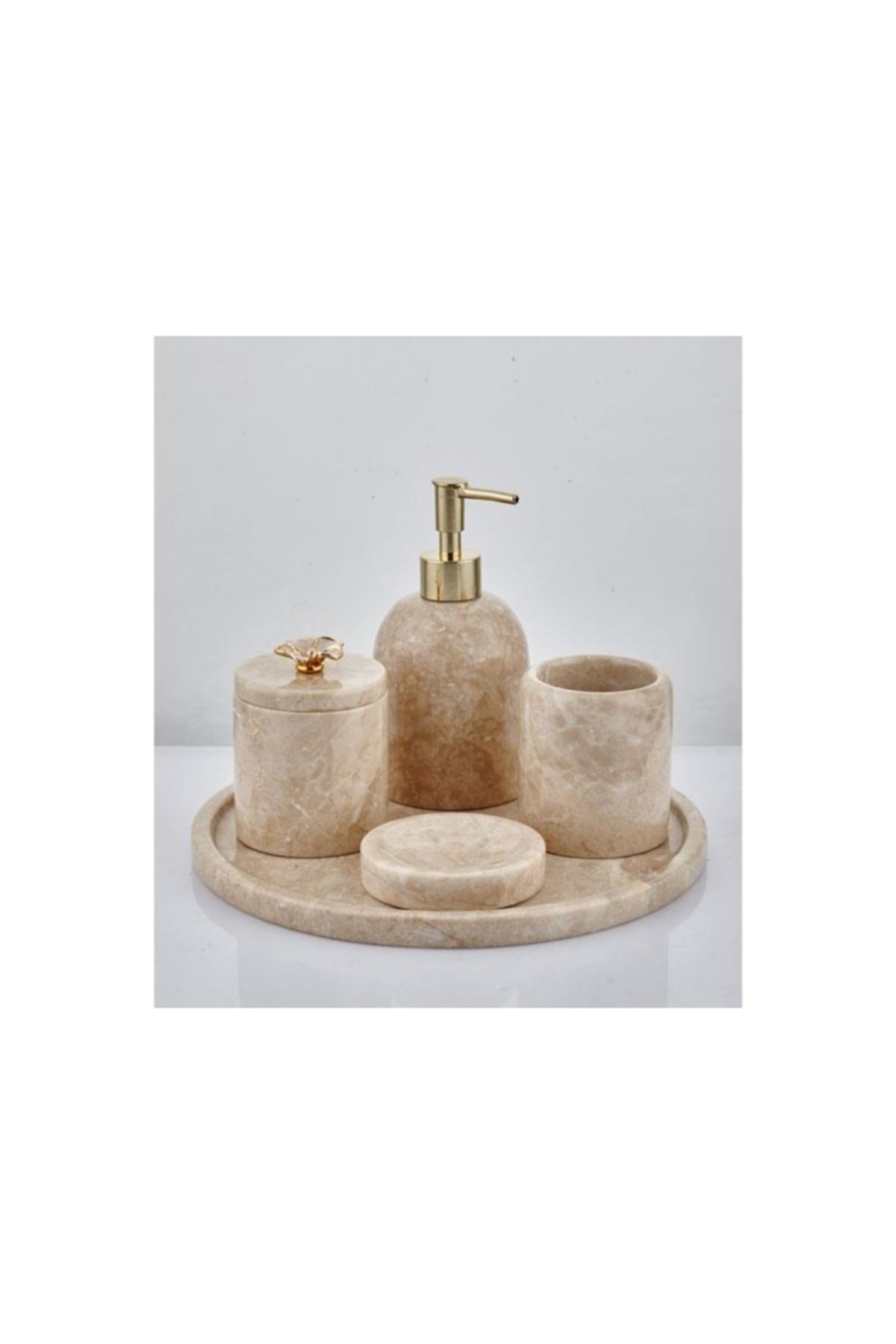 Evza Marble 5-Piece Bathroom Set with Beige Butterfly