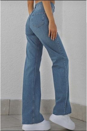 Viktoria 90's Solmaz Mavi Likralı Süper Yüksek Bel Salaş Jean Pantolon. (süper Yüksek.) Wide Leg. DRSLSPACA 1