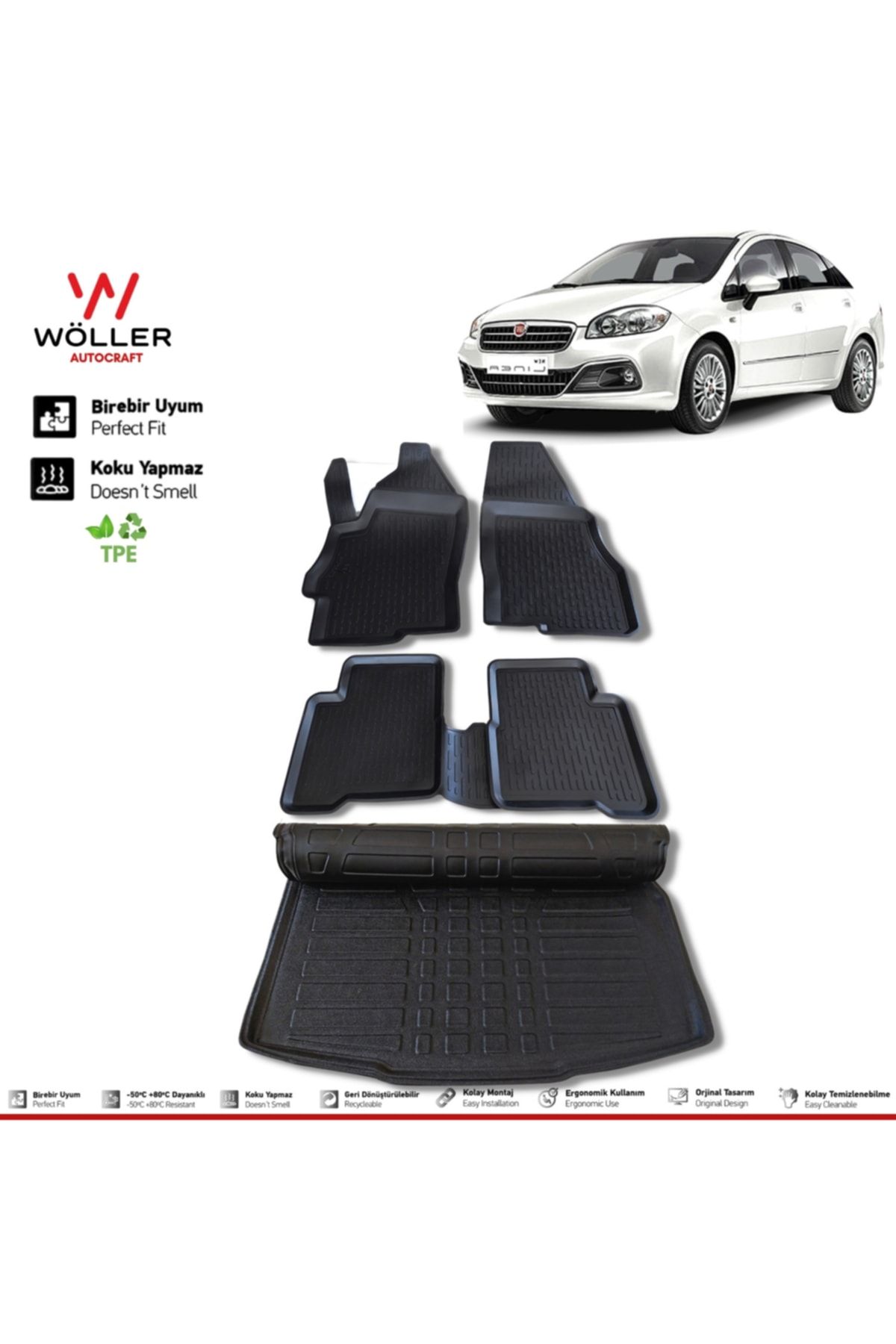 Багажный бассейн Wöller Fiat Linea Mat с 2007 по 2017 год с 3D-бассейном wöllersetultra052