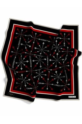 Kırmızı Siyah Twill Eşarp Geometrik Desen Black Seri Taşıma Çantası Ile Birlikte 90x90 Cm 1061