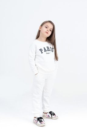 Paris Basic Çocuk Sweatshirt İkili Alt Üst Takım Pamuk100 EKRU2