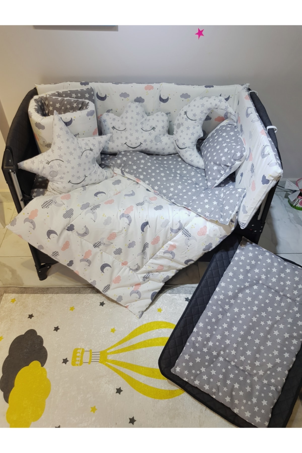 bebek_iklimi 70x110 Park Beşiklere 10 Parça Bebek Uyku Seti - Gri Ay Yıldız Desen (BEŞİK HARİÇ) fotoğrafı 3 (önizleme)
