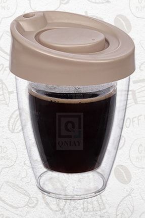 Çift Cidarlı Espresso Kahve Bardağı Kapaklı El Yakmaz Bardak Americano Latte Coffe Çay Qniay-99098