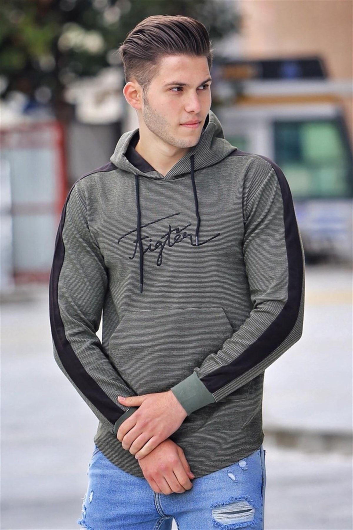 Madmext Sweatshirt Khaki Regular Fit Fast ausverkauft