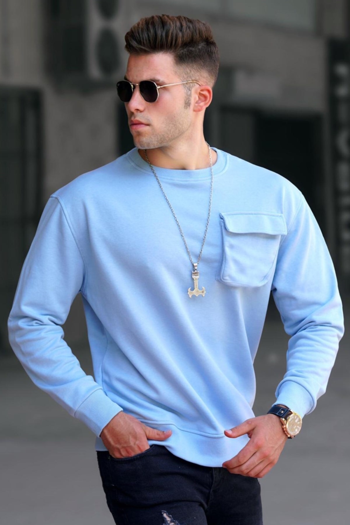 Madmext Sweatshirt Blau Regular Fit Fast ausverkauft