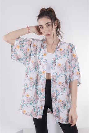 Kadın Erkek Standart Beden Kedi Desenli Kimono Gömlek KİMONO