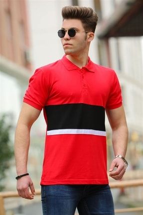 Renk Bloklu Kırmızı Polo Tişört 3084