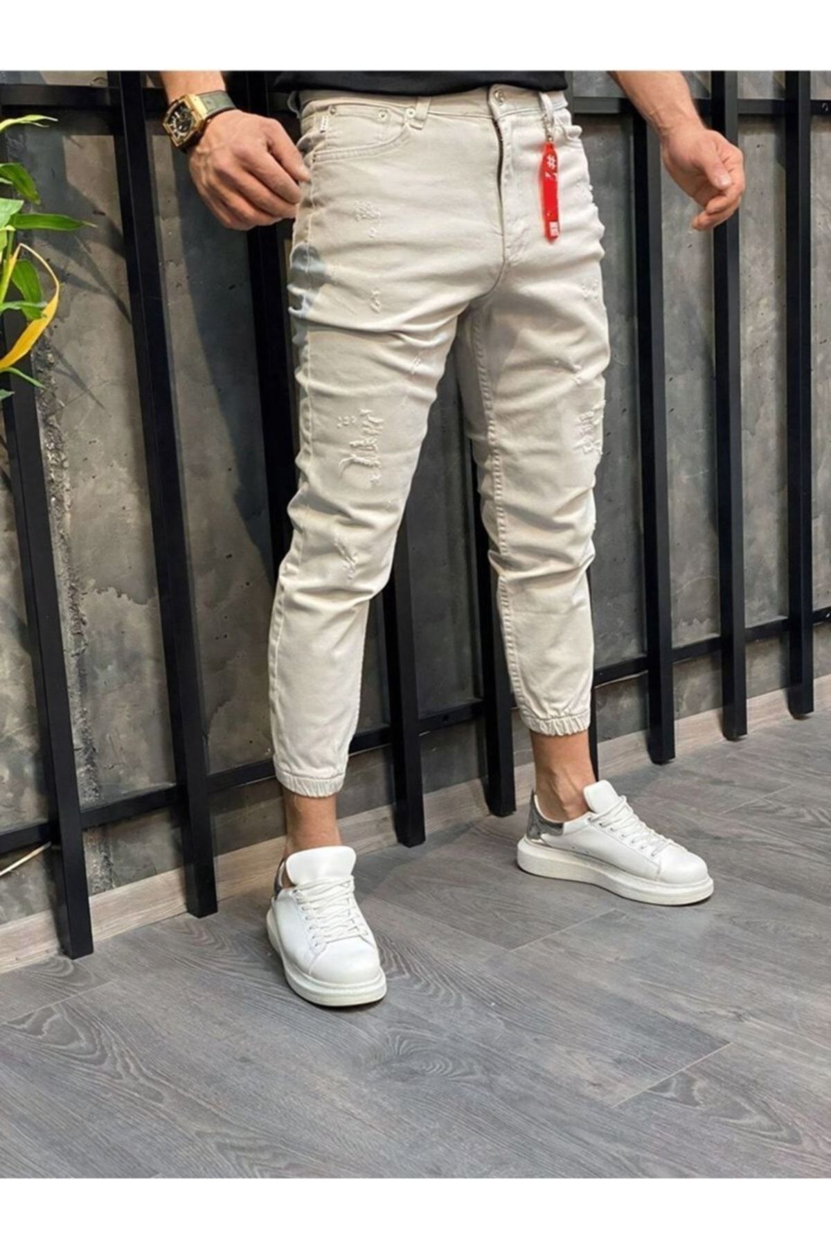 Oliggopol Erkek Paçası Lastikli Boyfriend Kot Jogger Pantolon