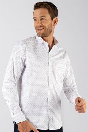 Klasik Fit Rahat Kesim Uzun Kol Baskılı Likralı Erkek Gömlek KL210020-408