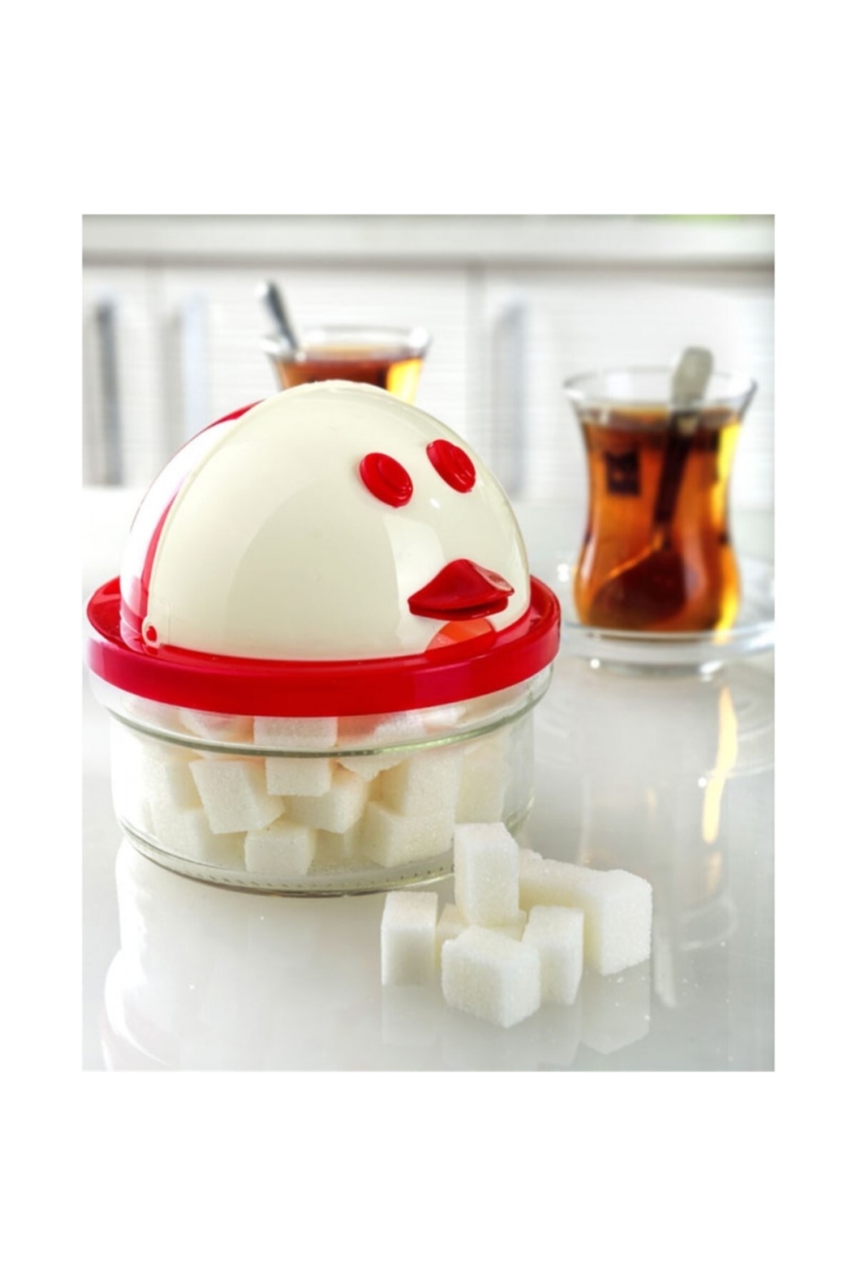 Genel Markalar 2 Adet Cam Şekerlik Plastik Kapaklı Ördek Şeklinde Küp Toz Şekerlik