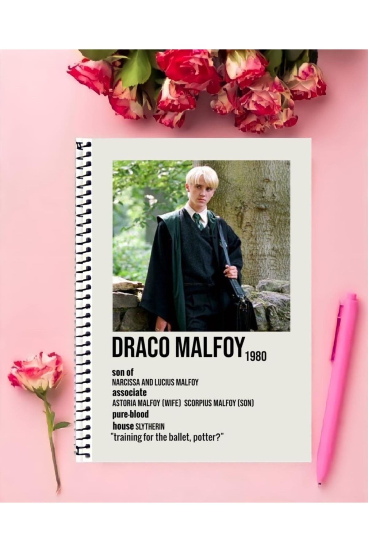 animeandyourworld Draco Malfoy Harry Potter 1 Adet Özel Tasarım A4 Boyutu 21*29 Cm Telli Çizgisiz Büyük Boy defter
