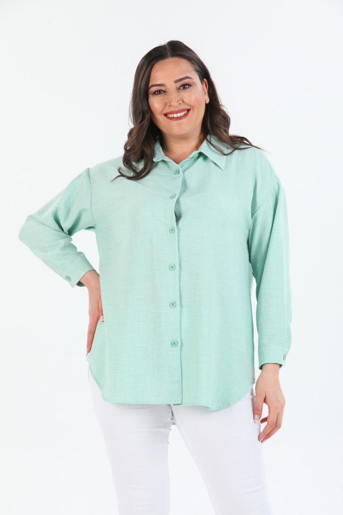 PERA CLUB Plus Size Shirt Green Trendyol
