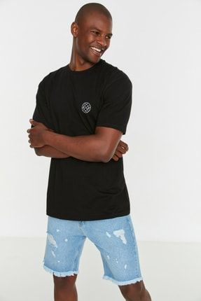 Siyah Erkek Oversize Fit Bisiklet Yaka Kısa Kollu Baskılı T-Shirt TMNSS20TS0277