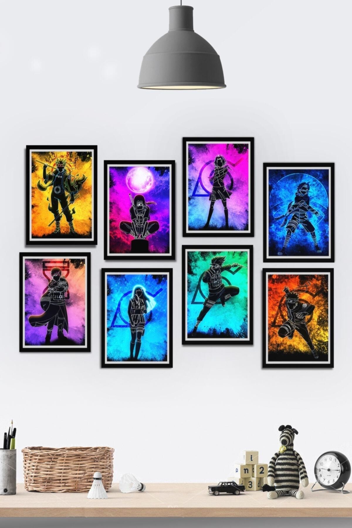 Tontilika 8 Parça Çerçeve Görünümlü Naruto Anime Karakter Temalı Mdf Tablo Seti