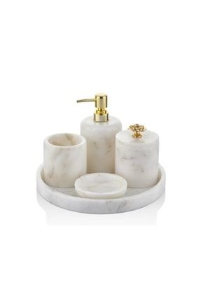 Evza Mermer Beyaz Altın Lotus 5 Parça Banyo Seti 01SET FS-111A