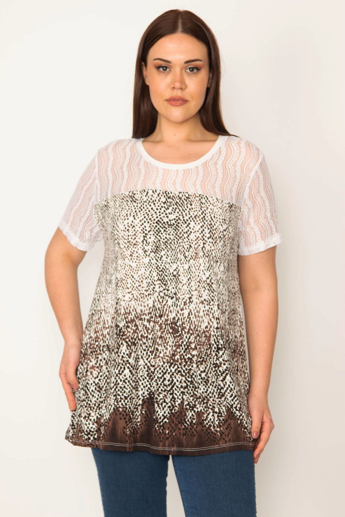 Şans Große Größen in Bluse Ecru Regular Fit FN7183