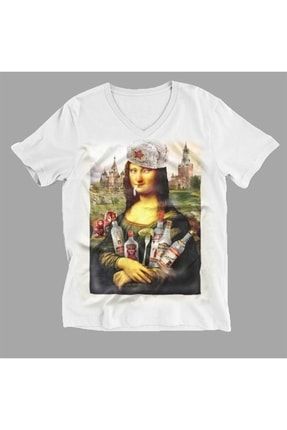 Mona Lisa V Yaka Tişört Unisex T-shirt 182722QTF