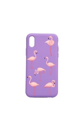 Iphone Xsmax Uyumlu Flamingo Desenli Içi Kadife Lansman Silikon Kılıf Mor TSRME109