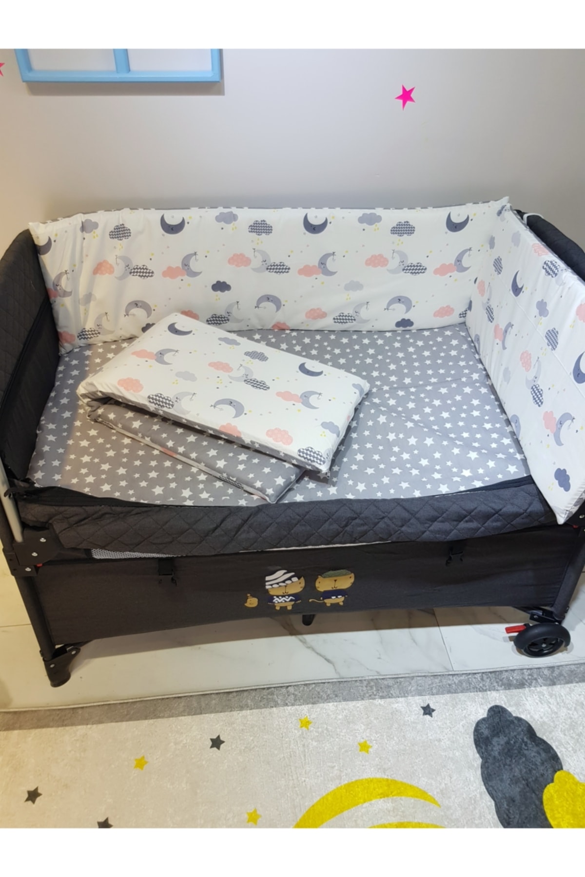 bebek_iklimi 70x110 Park Beşiklere 10 Parça Bebek Uyku Seti - Gri Ay Yıldız Desen (BEŞİK HARİÇ) fotoğrafı 6 (önizleme)