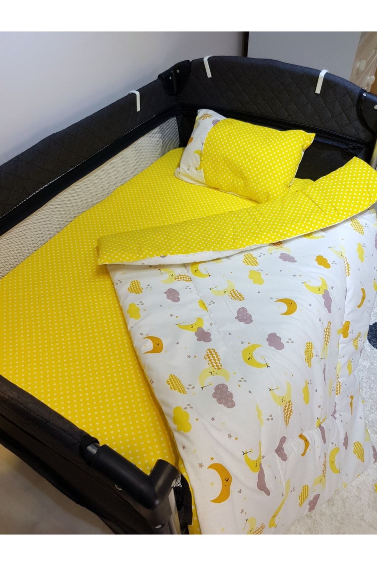 bebek iklimi-10 Piece Baby Sleeping Set for 70X110 Park Cribs - Yellow Crescent Star Pattern (Excluding the Crible) 3