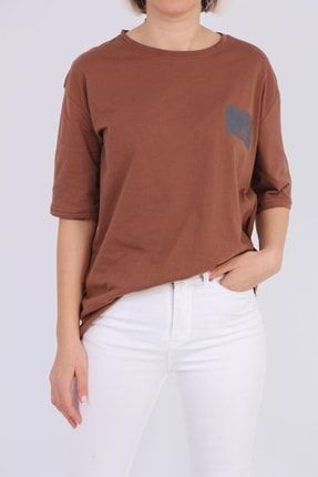 Baskılı The Yazılı Kahverengi Kadın Oversize T-shirt ww785212
