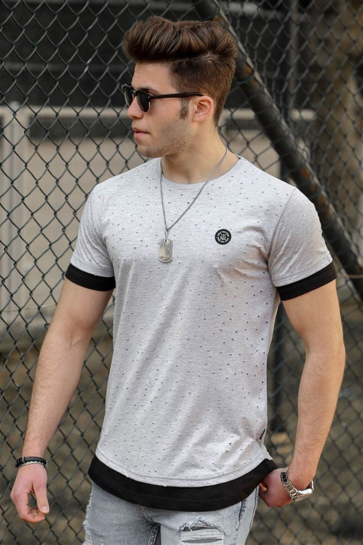 Madmext T-Shirt Grau Regular Fit