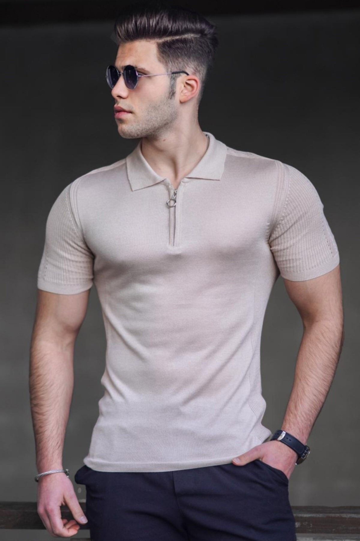 Madmext Poloshirt Beige Regular Fit