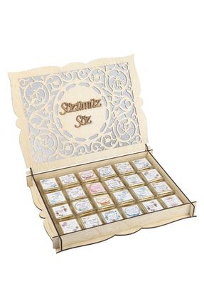 Krem Ahşap Kutulu Gümüş Madlen Söz Nişan Düğün Çikolatası Kız Isteme Çikolatası 48 Adet Marka 42ujkhıl
