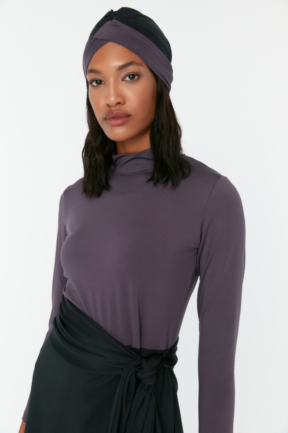 Trendyol Modest-Graues Farbblock-Langarm-Strick-4-teiliges Badeanzug-Set TCTSS22CF0028 3