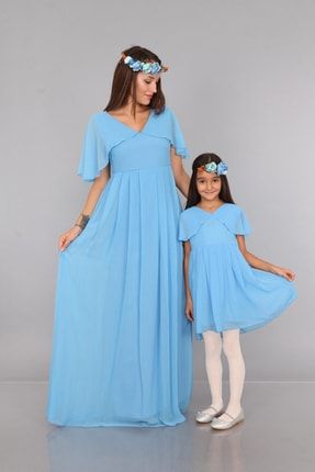 Anne Kız Mavi Melek Kol Elbise ML030101AKX