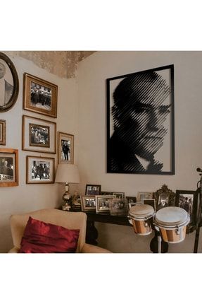 Atatürk Portresi Metal Duvar Tablosu - 65x99, Siyah ATA510-S-6599