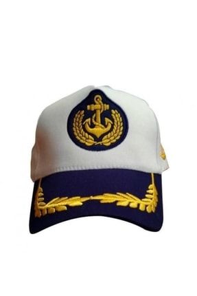 Unisex Beyaz Lacivert Dümen Çapalı Ayarlanabilir Gemici Kaptan Denizci Şapkası Fötr Kep 483759499