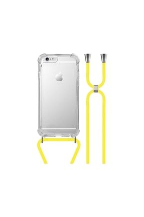 Apple Iphone 6 6s Uyumlu Boyundan Askılı Şeffaf Darbe Emici Silikon Telefon Kılıfı Sarı Asbemybx-1001