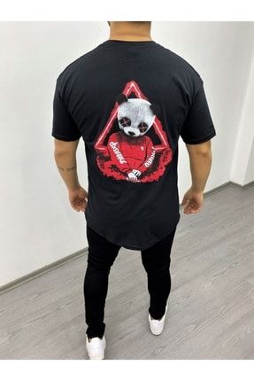 Panda Baskılı Siyah Oversize Tshirt 297