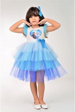Elsa Pullu Payet Tütü Etekli Mavi Kız Çocuk Parti Elbisesi bs5506-545
