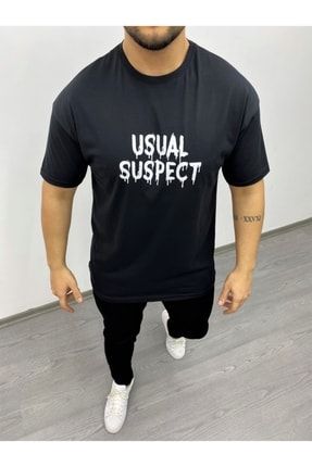 Usual Suspect Mickey Baskılı Siyah Oversize Tshirt TYC00394593643