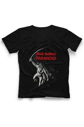 Black Sabbath V Yaka Tişört Unisex T-shirt 166816QTF