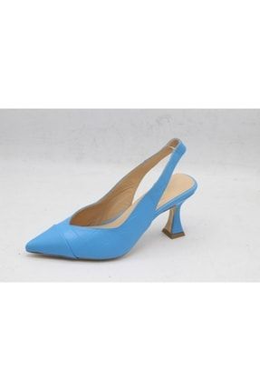 Kadın Hakiki Deri Mavi Croco Topuklu Ayakkabı HS-2234
