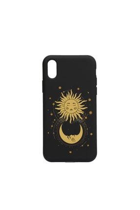 Iphone X Xs Uyumlu Sun And Moon Tasarımlı Içi Kadife Lansman Silikon Kılıf Siyah TSRME107