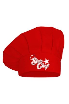 Şef Aşçı Şapkası, Mantar Kep Kırmızı Star Chef Baskılı ecstarkırmızı