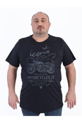 Büyük Beden Erkek T-shirt Bis Yaka Motorcyle.co Siyah 22104