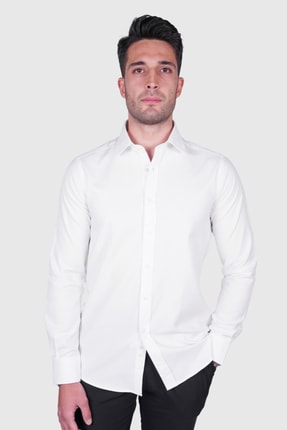 Cartellini Beyaz Erkek G&ouml;mlek Arm&uuml;r Desen Klasik Fit