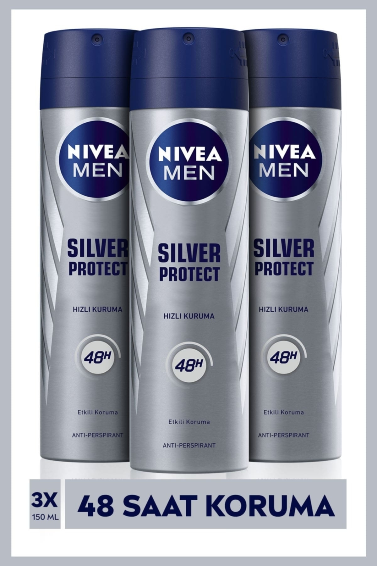 Nivea Sılver Protect Sprey Deodorant 150Ml Erkek 3'Lü Paket