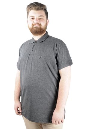 Büyük Beden T Shirt Polo Likralı Süprem Nakış 21554 Antrasit