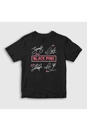 Unisex Çocuk Siyah Tanda Tangan Blackpink T-shirt 294109tt