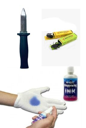 1 Adet Gerçekçi Mavi Renk Şaka Mürekkebi Ve 1 Adet Şaka Bıçağı 2 Adet Böcek Çıkan Sakız gre-kar5