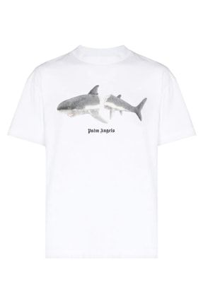 Shark Print Loose Fit Beyaz T-shirt palmsharkwhitementshirt