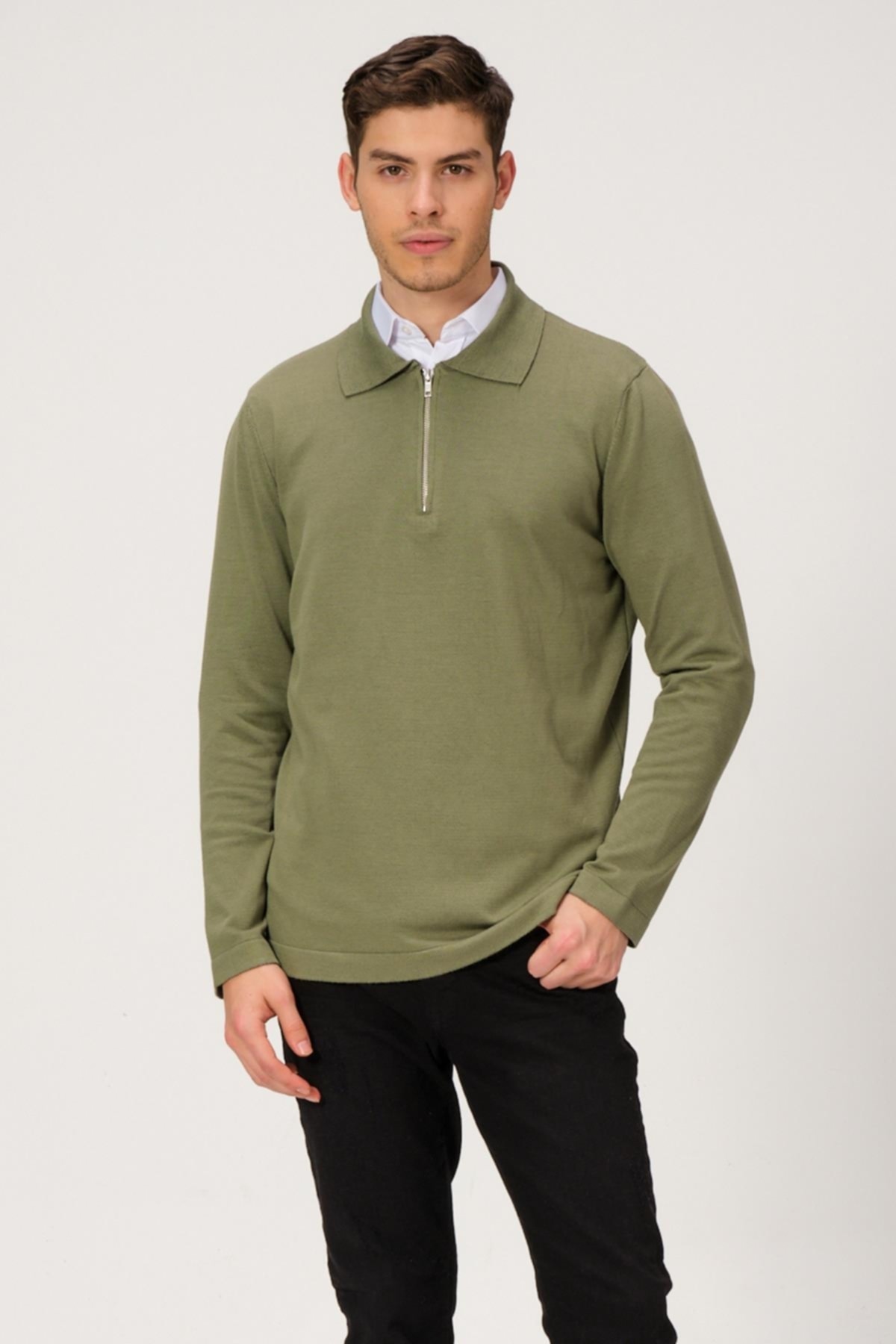 ALEXANDERGARDI  Polo Yaka Fermuarlı Triko Kazak (e21-plyk00) - Görsel 3