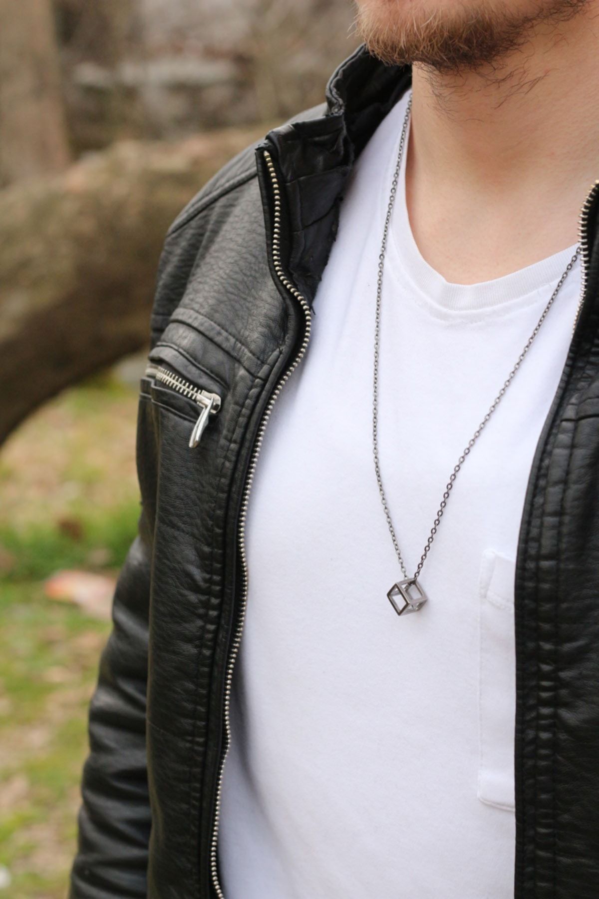 Black leather sales necklace